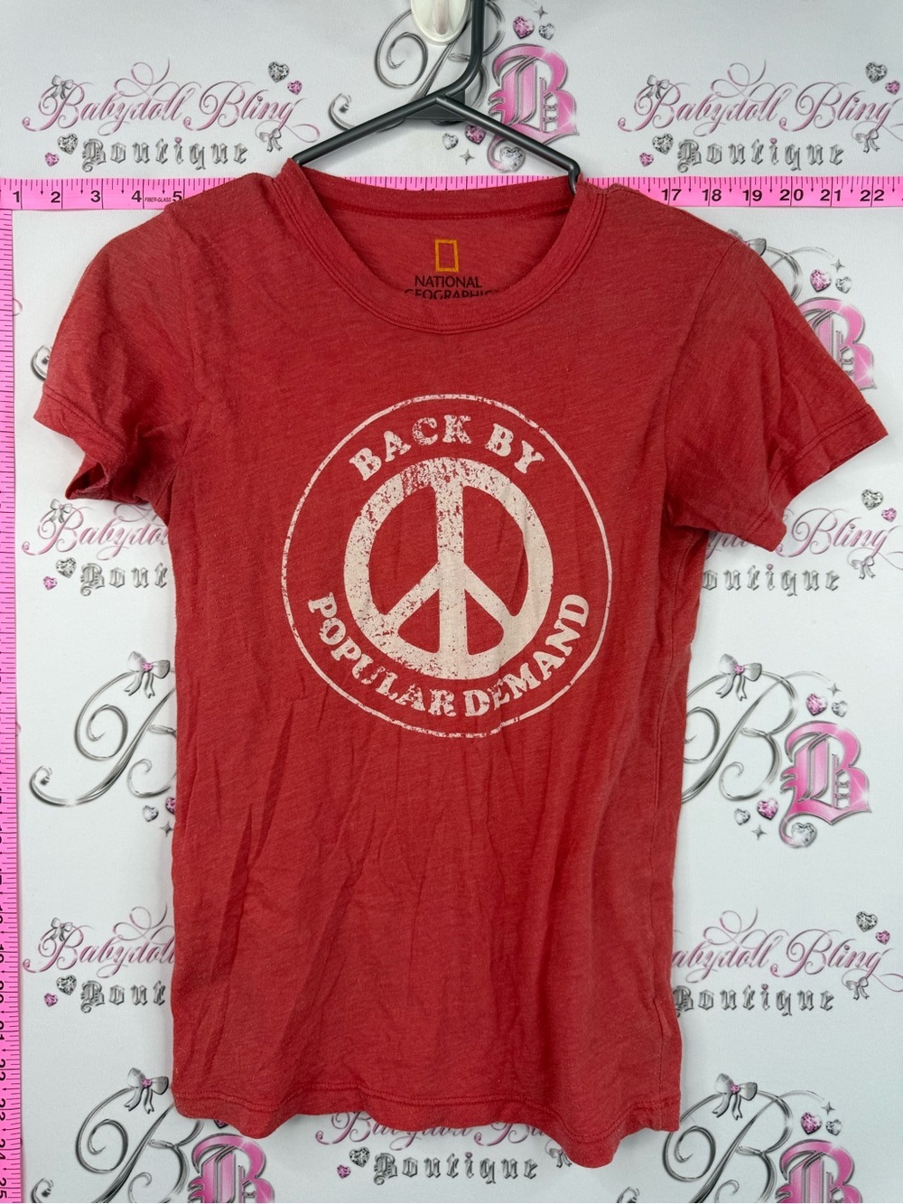 National Geographic 2008 shirt Red orange Graphic Tee with White Peace Sign